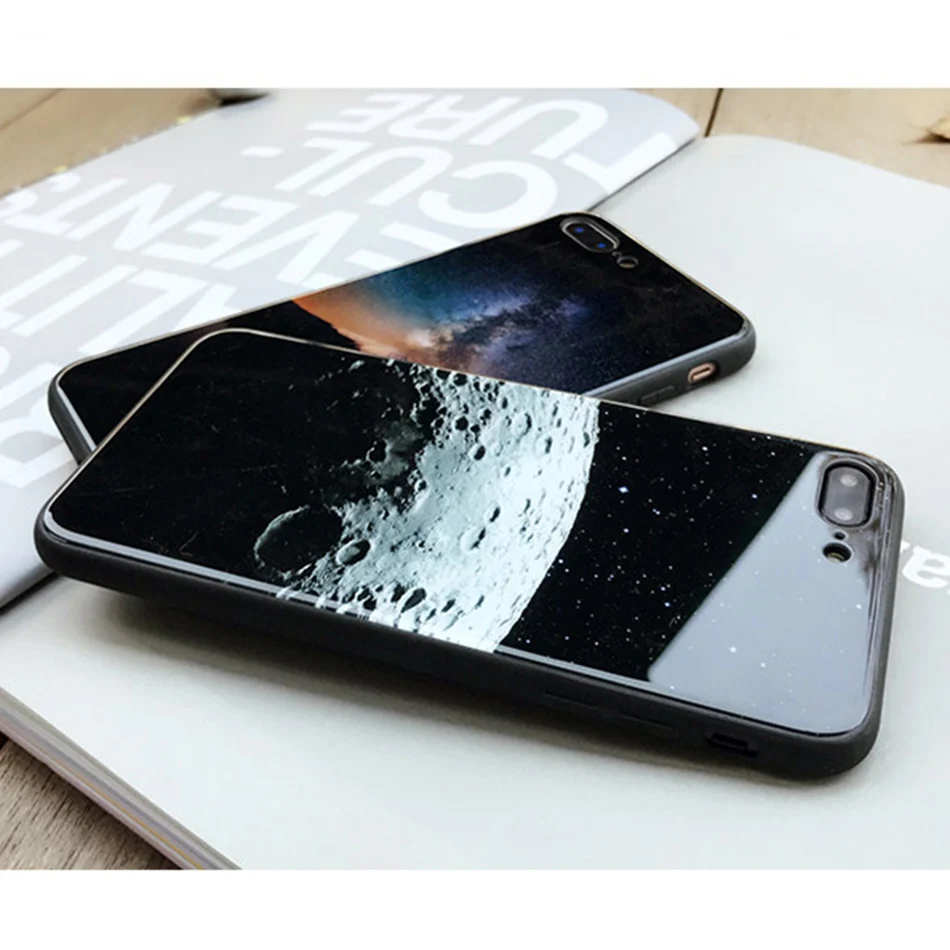 TOMKAS Temper Glass Case For iPhone X 8 7 6 6s Plus Cover Phone Cases For iPhone X 8 7 6 s Case Silicone TPU PC Star Sky Pattern (15)