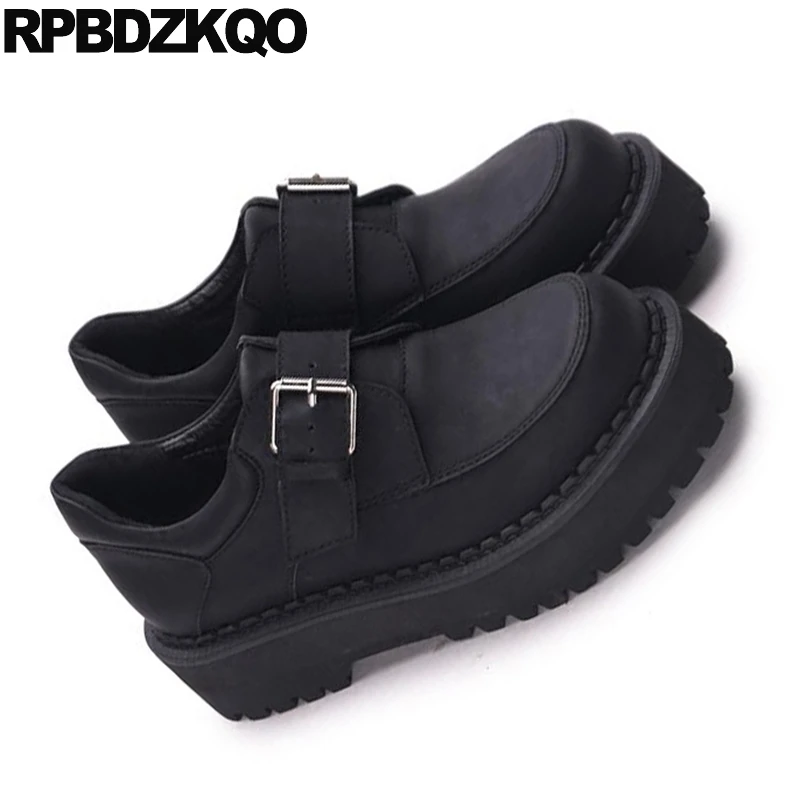 Belle Baisse Daim Femmes Harajuku Noir Slip Rond Chaussures Résistant Semelle Creepers Ascenseur Bout Dames Plate Appartements Épaisse forme 8nwP0Ok
