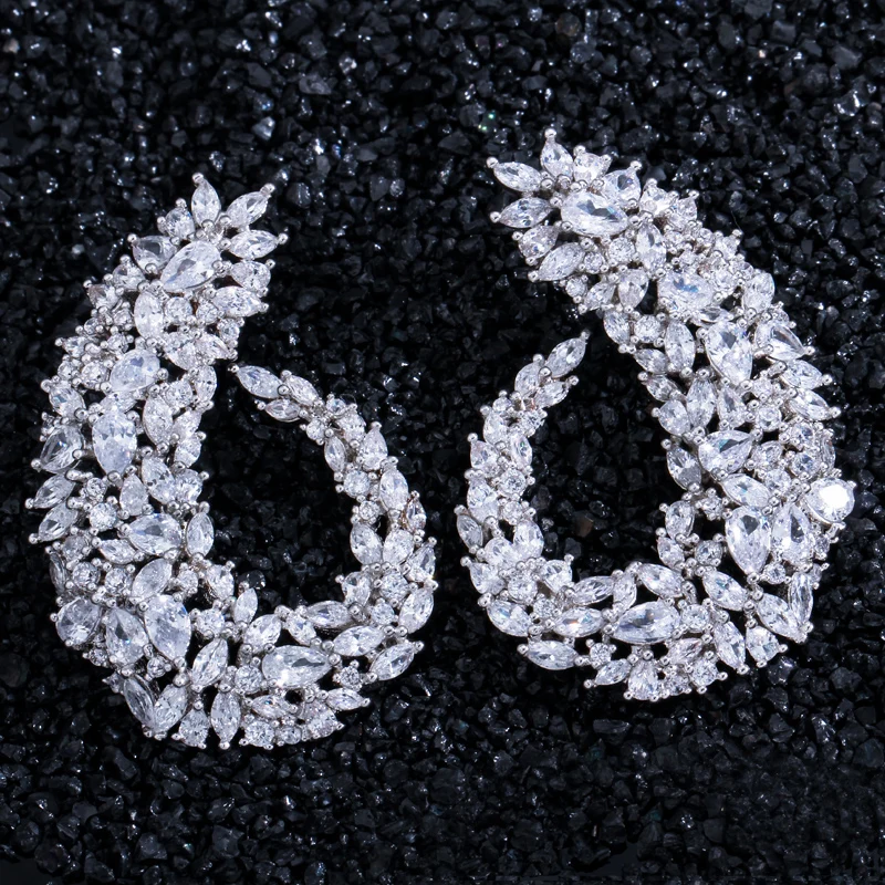 

Luxurious leaves Rose Red White AAA Zircon 925 Sterling Silver Stud Earring For Women M02-E0226