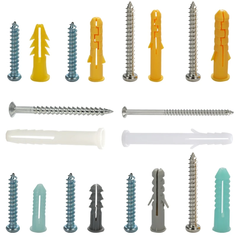 

200Pcs Self Drilling Screws Expansion Plastic Sleeve Assortment Set Kit With Storage Box