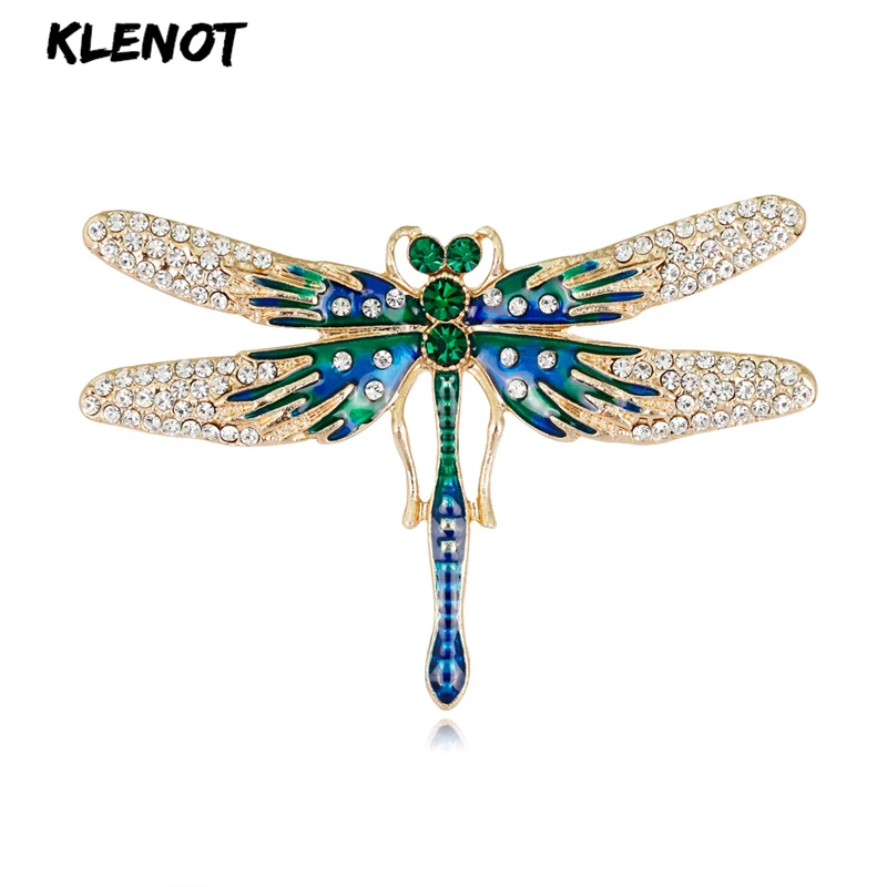 

Enamel Dragonfly Brooch Green Crystal Brooches for Costume Women Party Decoration Pin Wedding Christmas Jewelry New Year Gift