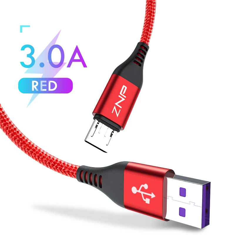 ZNP, 3 А, кабель Micro USB для быстрой зарядки для Redmi Note 5, 6, Pro, 4, шнур для зарядки и передачи данных для samsung, S7, Redmi, 7, Android, кабель Micro USB - Цвет: Red