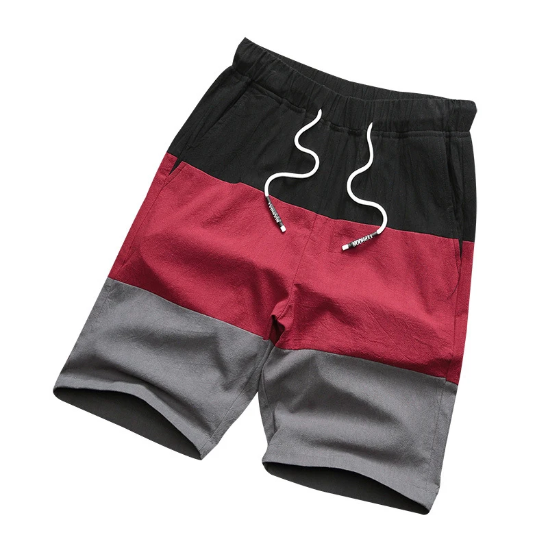 Новые Брендовые повседневные мужские шорты с эластичной талией, летние пляжные хлопковые льняные бермуды до колен, Модные дышащие шорты, быстросохнущие - Цвет: Red