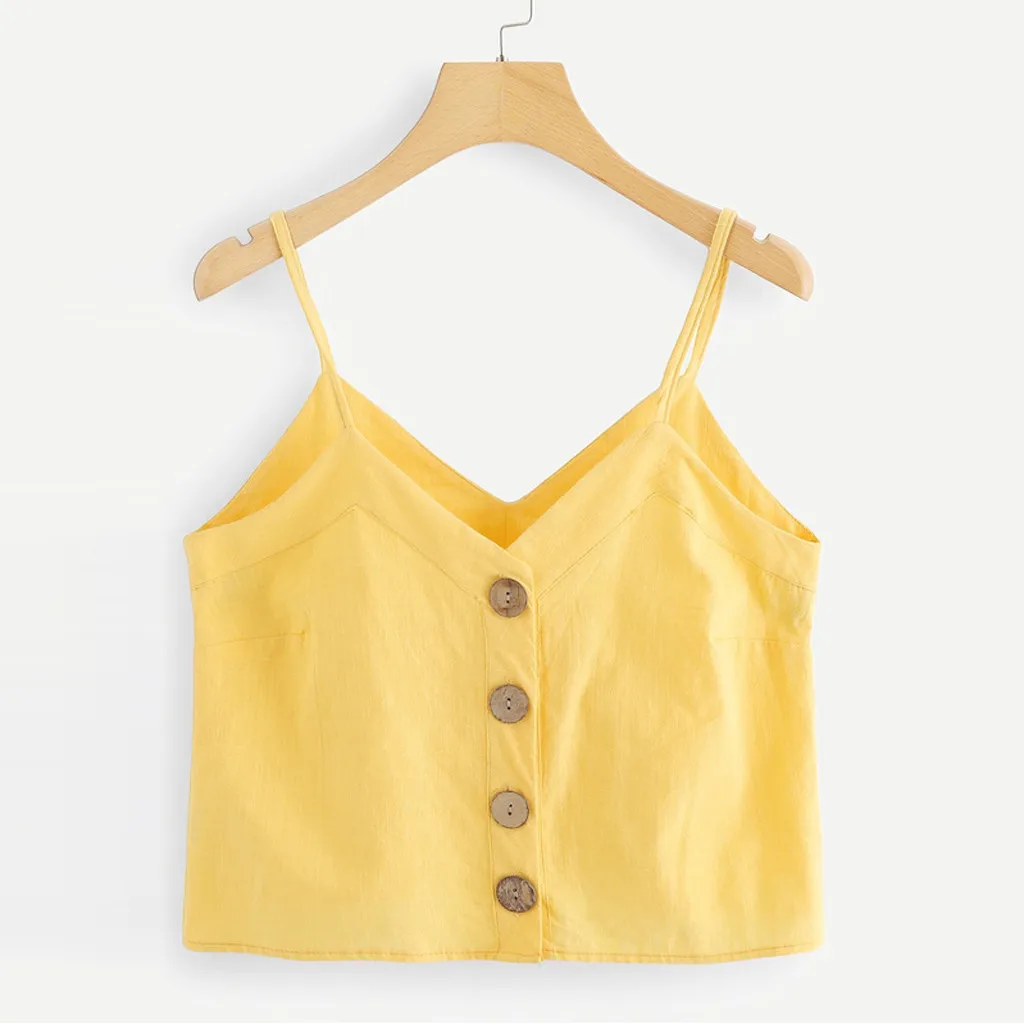 Yellow Модные женские топы, Hemdjes Topjes, жилет, однобортный, на пуговицах, без рукавов, топы, одноцветные, v-образный вырез, женские майки, топ - Цвет: Yellow
