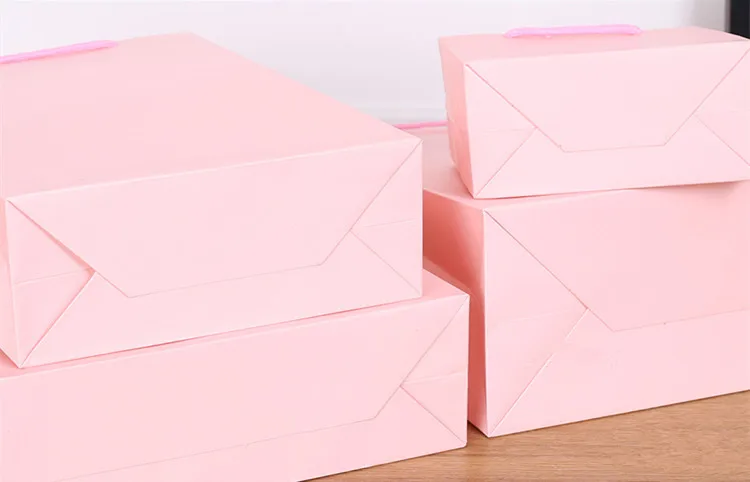 100 шт/Партия печать логотипа дизайн розовая бумага подарочная сумка 14 различных размеров сумка для покупок вечерние сумки конфет