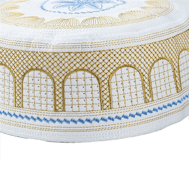 Arab Muslim Men Clothing Hats Jewish India Embroidery Prayer Hat Black White Blue Yellow Flat Top Innocent Hijab Cap For Man - Image 6