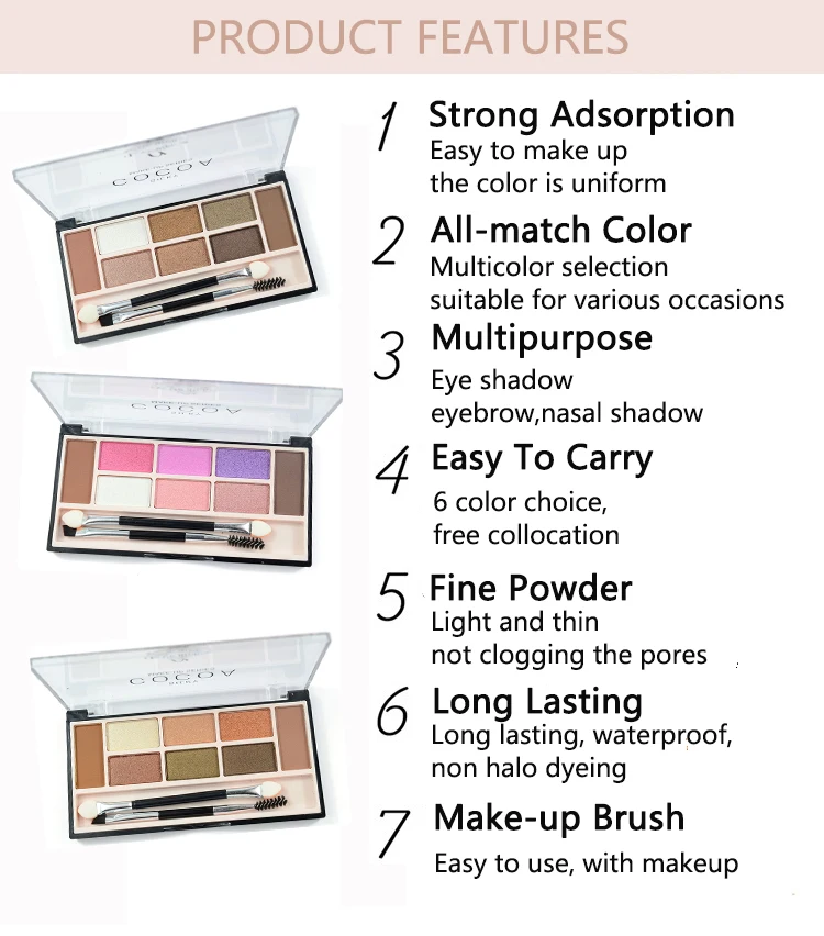 LOVE ALPHA 6 Color Eye Shadow + 2 Color Eyebrow Powder Glitter Matte Professional Makeup Palette With Makeup Brushes & Tools (4)
