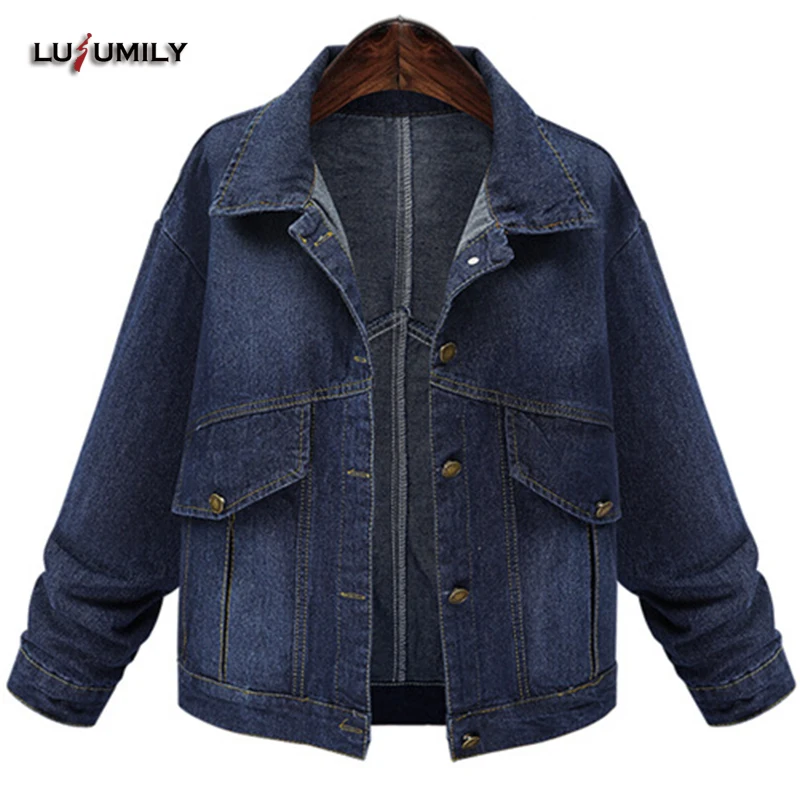 Lusumily Denim Jacket Women Plus Size Xl 5xl Basic Short Jean Jacket Casual Turn Down Collar
