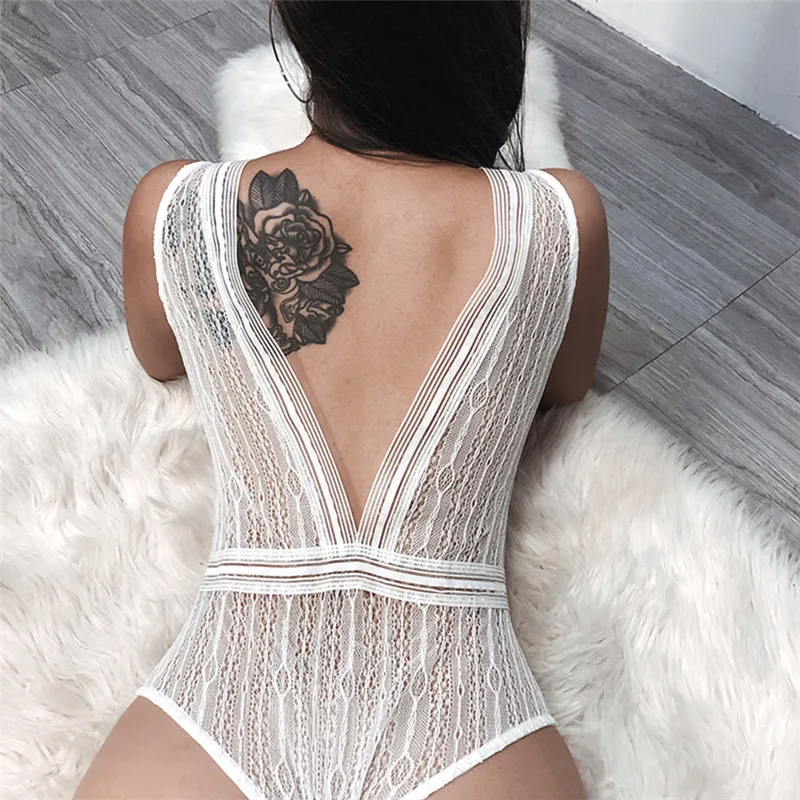 corset bodysuit Ladies Sexy Mesh Lace Tights Bodysuit Transparent Deep V Neck Sleeveless Backless Jumpsuits Womens Hollow Slim Romper bodysuits