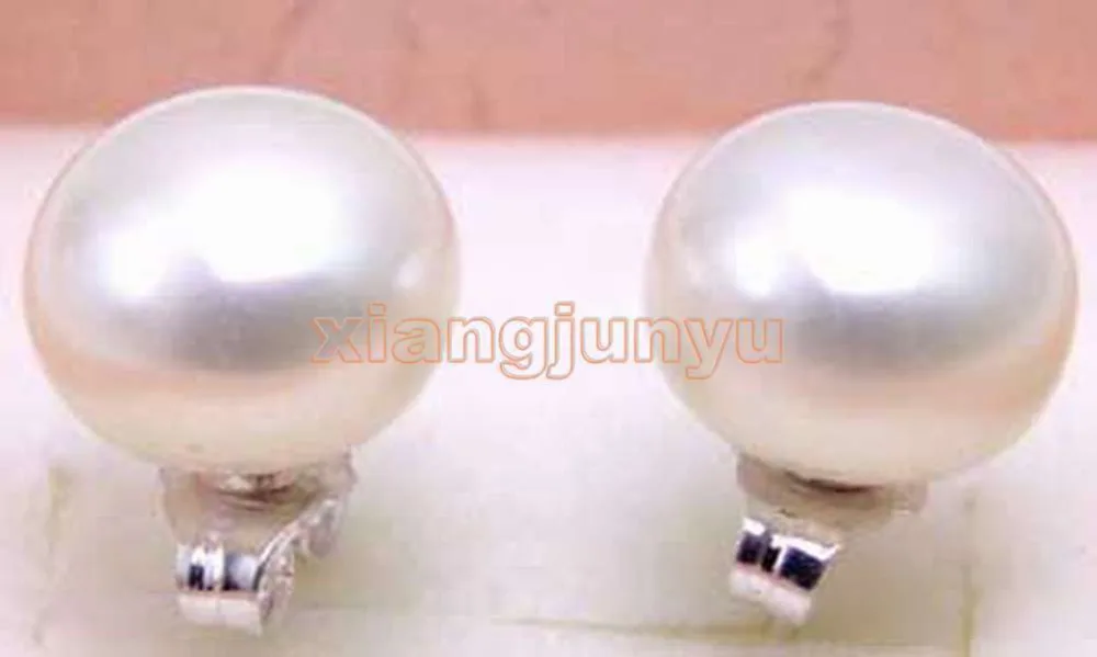 

SALE Big 12mm Natural White Freshwater Flat Pearl Stud Earring