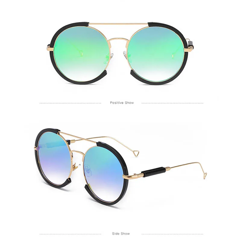 Женские солнцезащитные очки, большие ретро очки, металлическая оправа, Круглая Большая оправа, мужские винтажные двойные очки