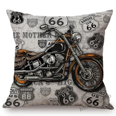 Классический американский Route 66 винтажный мотоцикл плакат Искусство Домашняя Декоративная Подушка Обложка Ретро американский стиль хлопок белье Чехлы для подушек - Цвет: T318-7