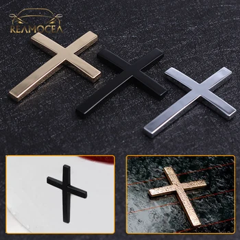 

Reamocea Black Gold Car Accessories Emblem Motorcycle Badge Logo Jesus Christian Religious Decals Cross Chrome 3D Metal Sticker