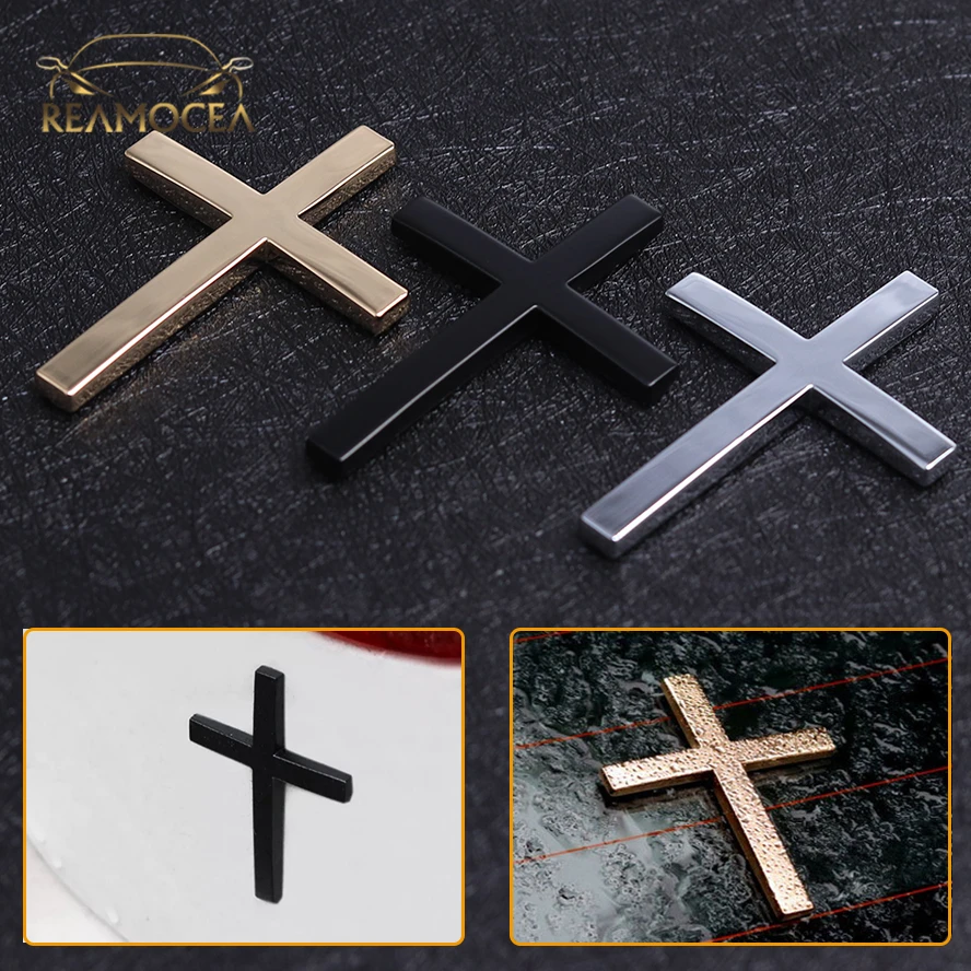 Reamocea Black Gold Car Accessories Emblem Badge Logo Jesus Christian Religious Cross Chrome 3D Sticker|Car - AliExpress