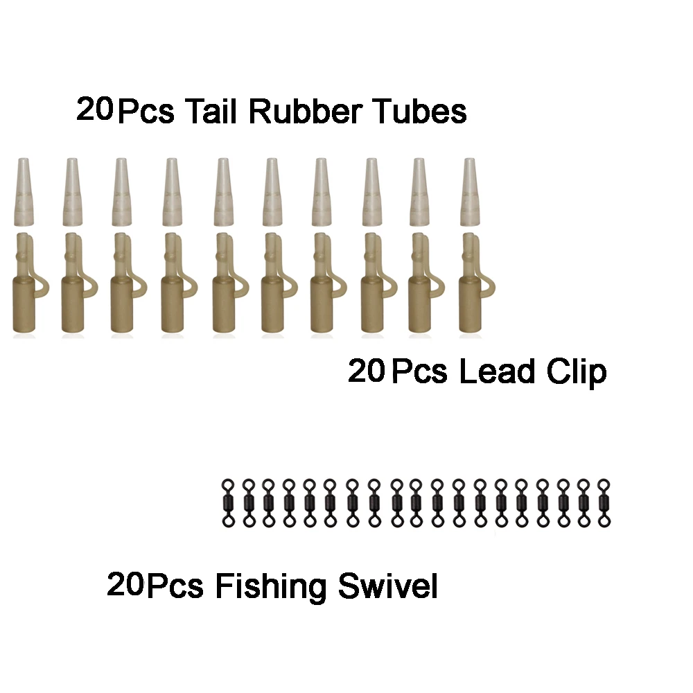 60 шт. набор рыболовных снастей для ловли карпа с штырьками хвостовые резиновые трубки матовые Вертлюги для ловли карпа и безопасный свинцовый зажим
