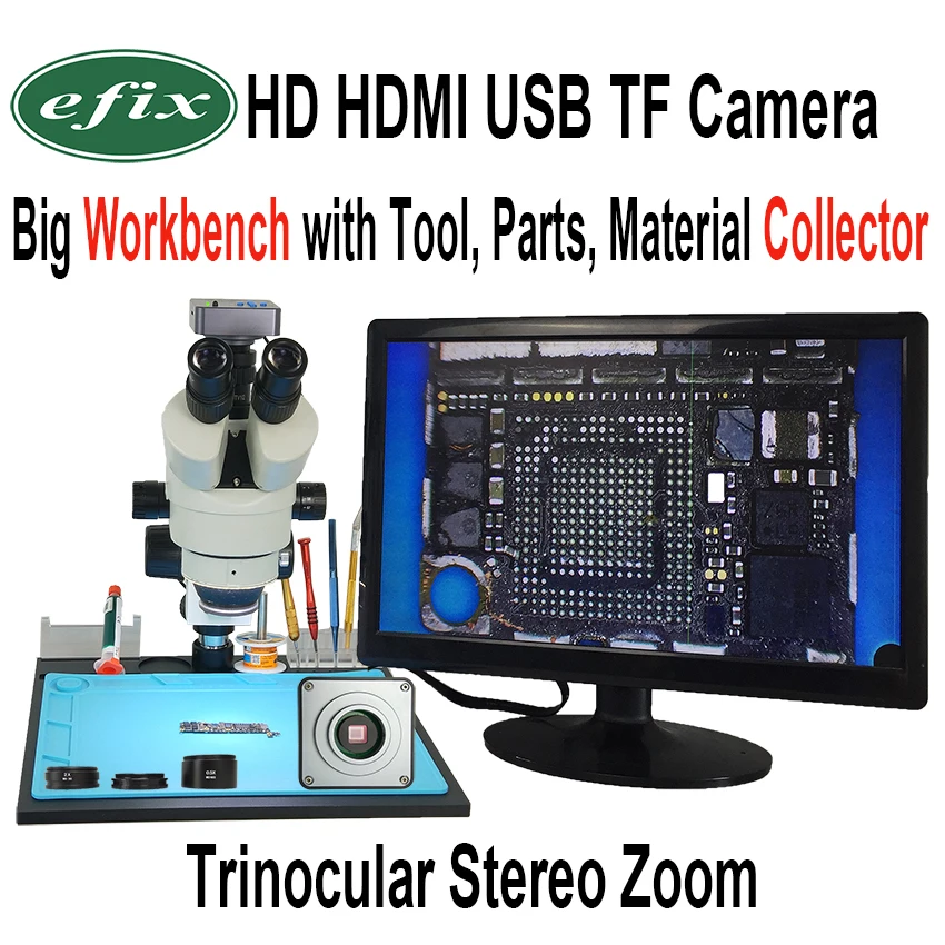 

efix 22MP 3.5-90X Soldering Trinocular Stereo Continues Zoom Microscope HDMI USB TF Workbench for Repair iPhone Tools Kits