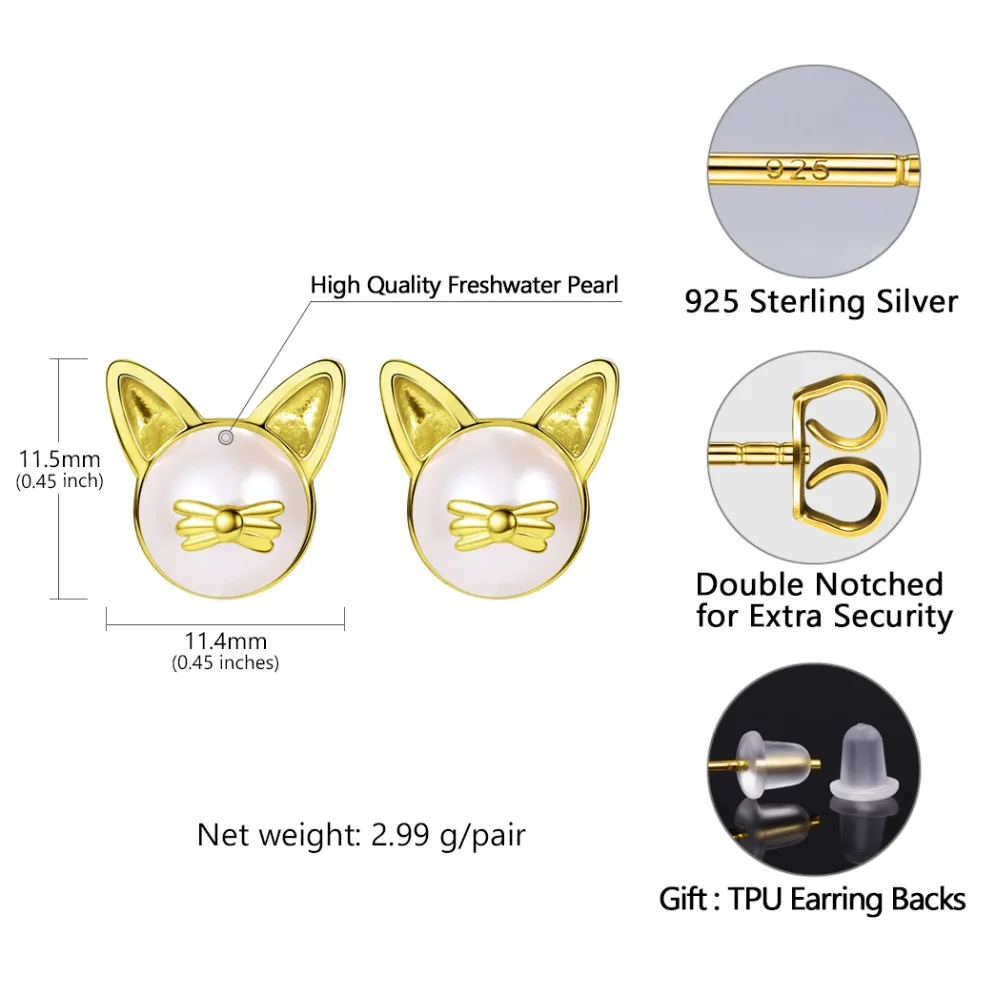 U7 925 пробы серебро стильные серьги кошка серьги Для женщин свадебные гарнитур ювелирных украшений из природного пресноводного Серьги с жемчугом подарок матери SC02