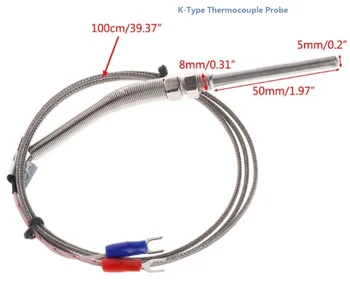

FEORLO 1M K-Type Thermocouple Probe 5mm x 50mm 2Wire M8 Thread 3.3Ft Temperature Sensor Thermocouple Temperature Instruments