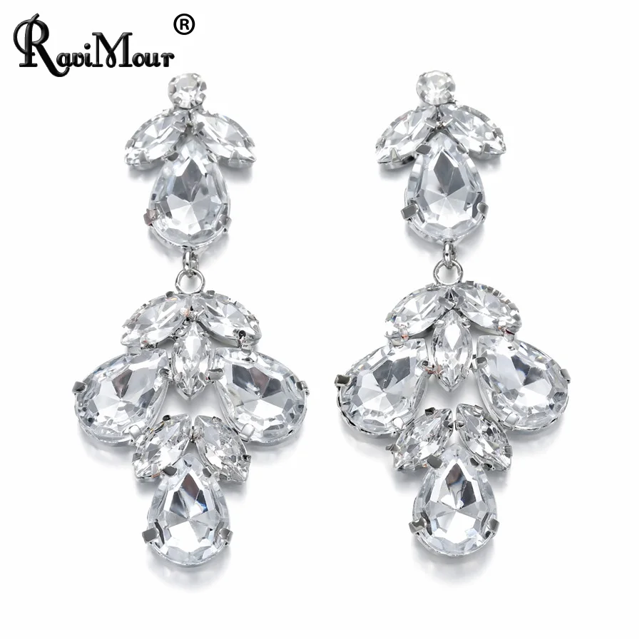 

RAVINOUR Crystal Earings for Women Classic Statement Water Drop Earring Long Fashion Jewelry Gothic Big Silver Pendientes Mujer