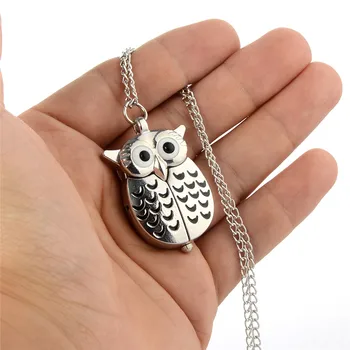 

Portable Silver Owl Quartz Pocket Watch Unisex Vintage Pendant Necklace Fob Watches Women Men Classic Clock With Chain Creative