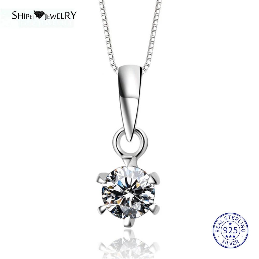 

ShiPei 100% 925 Sterling Silver Fine Jewelry White Gold Round Created Moissianite Pendant Necklace for Women Anniversary Gift