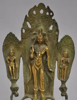 

S2806 9" china chinese Tibet Buddhist Temple Bronze copper Gold gilt 3 Buddha statue
