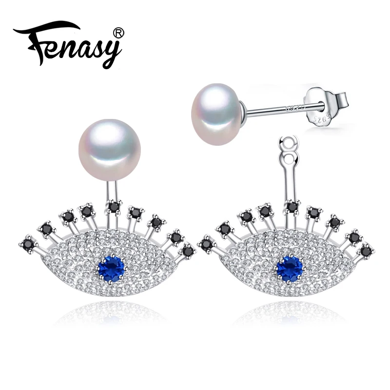 

FENASY Pearl Jewelry 925 sterling silver Punk big eye earrings Charm Bohemia earrings Double method to wear Pearl drop earrings