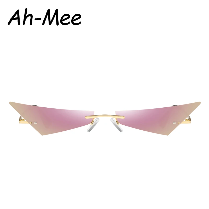 Sunglasses Women Men Rimless Small Cat Eye Sun Glasses 2019 Brand Designer Narrow Cateye Mirror Shades Female Streetwear