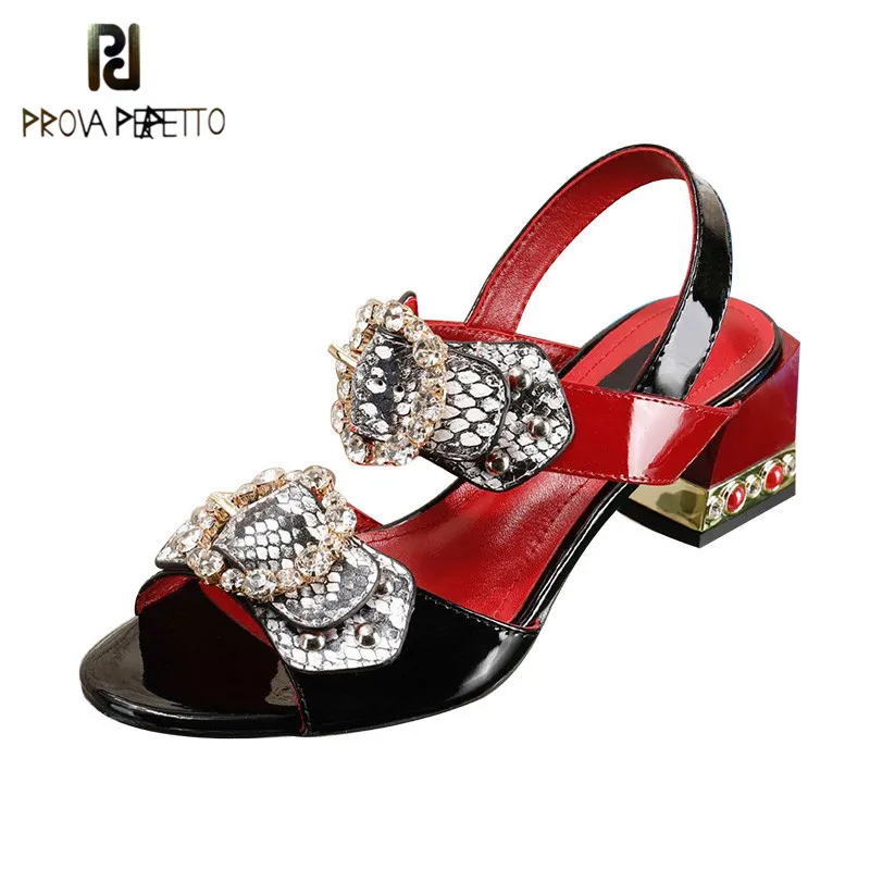 

Prova Perfetto Crystal Buckle Women Sandals Square Chunky High Heels Shoes Woman Summer Ladies Sexy Party Shoes Sandalias Mujer