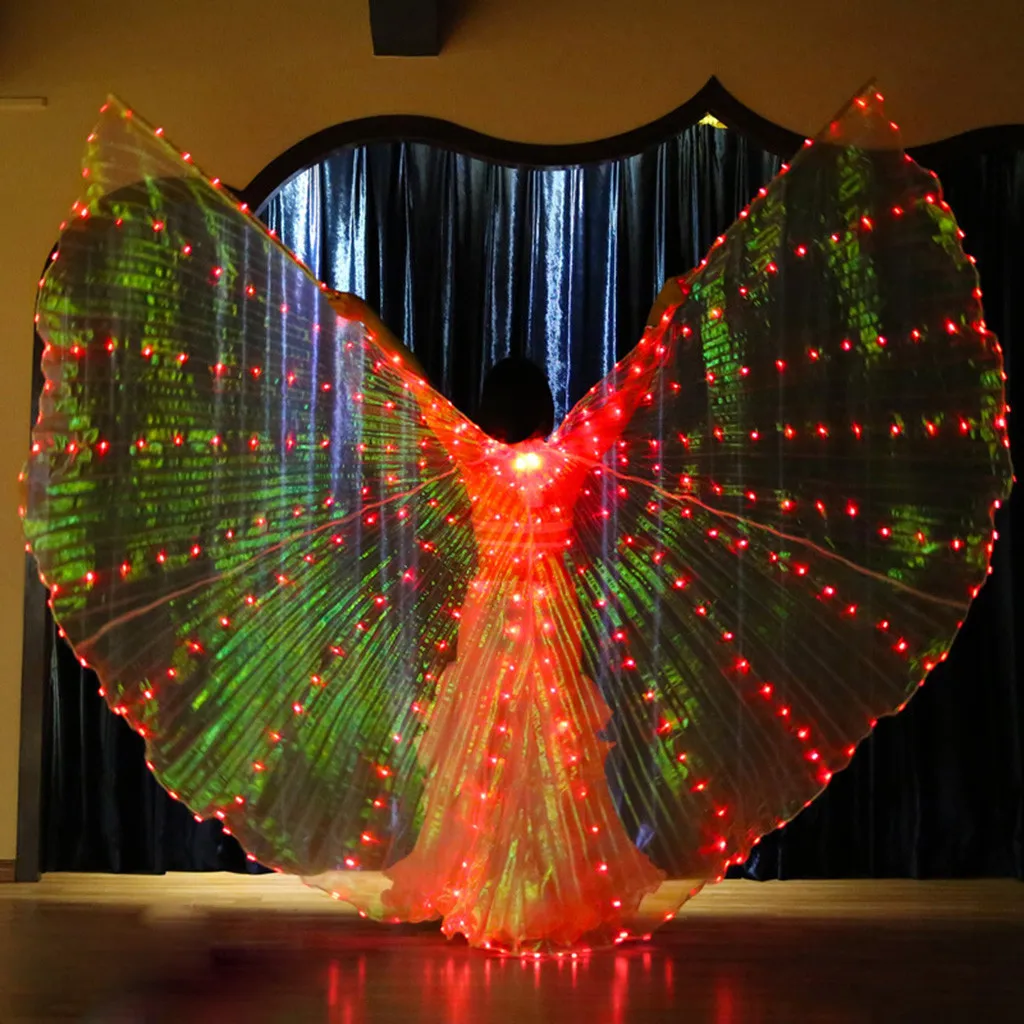 Светодиодный танец живота крылья Ангела Isis крылья бабочки с телескопическими палочками одежда для выступлений танцевальный костюм - Цвет: red