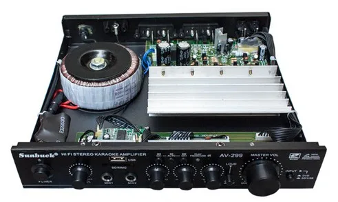 220 В AV-299 200 Вт+ 200 Вт HIFI 2,0 канальный домашний кинотеатр караоке OK усилитель мощности(поддержка USB. SD карты. Радио. Двойной микрофон