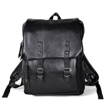 

Simple Patchwork Large Capacity Mens Leather Backpack For Travel Casual Men Daypacks Leather Travle Backpack mochila