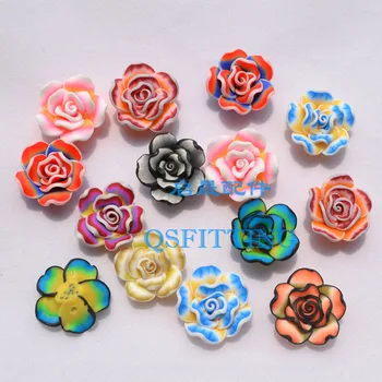 

free shipping,DIY accessories,22MM polymer clay flowers,mix color,Retro Rose,ceramic flower
