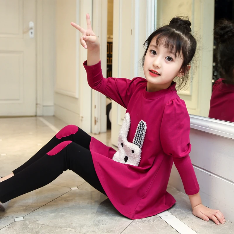 

Children's Cartoon Rabbit Clothing Set Spring Fall Girls Long Sleeve Dress + Leggings Pants 2 Pcs Suit Kids Clothes Twinset P40