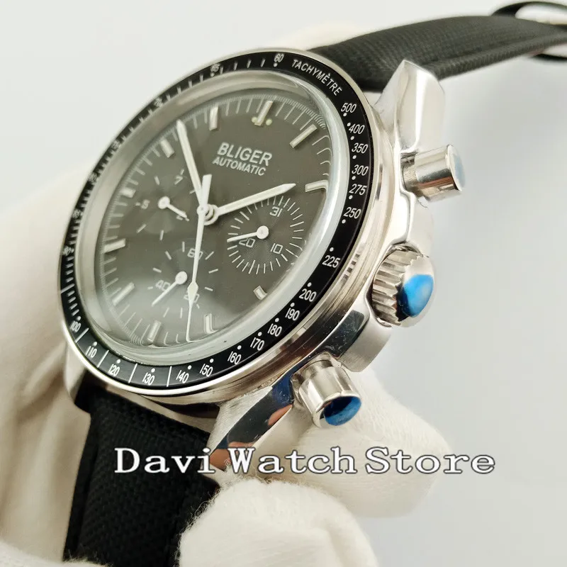 Bliger новые роскошные 40 мм Автоматические Мужские часы с датой и индикатором недели 2908