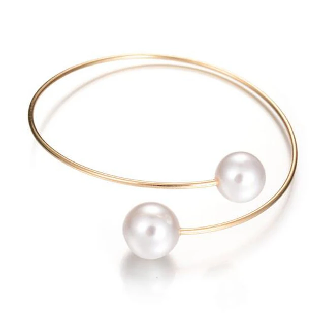 Simple Design Gold Silver Plated Alloy Bangle Cute Charm Imitation Simple Design Gold Silver Plated Alloy Bangle Cute Charm Imitation Pearl Cuff Bracelets For Women