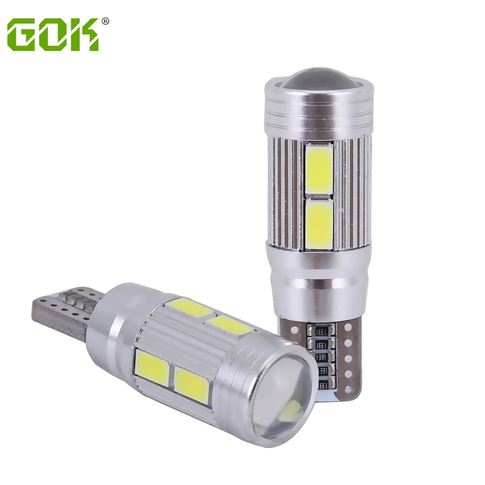

10pcs/lot T10 led bulb canbus 194 Xenon White LED CANBUS T10 10SMD LED 5730 5630 SMD t10 10led with Lens Projector Aluminum