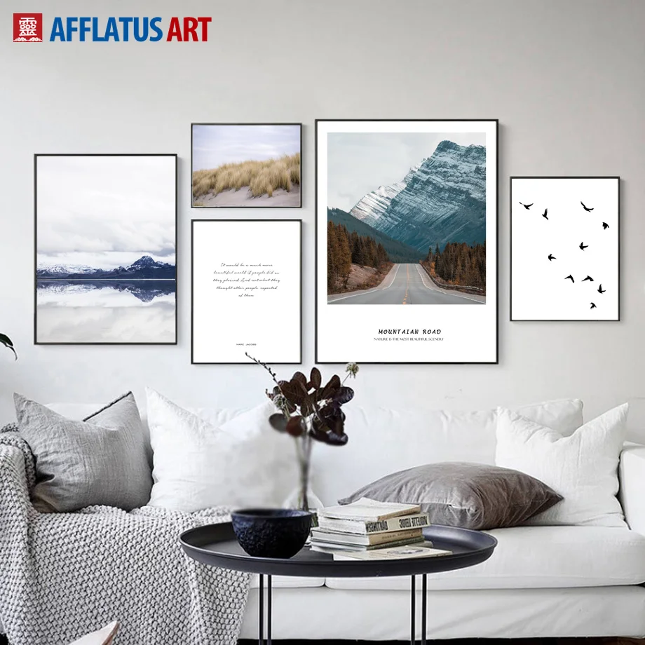 

AFFLATUS Cloud Mountain Bird Quotes Wall Art Print Landscape Canvas Painting Nordic Poster Wall Pictures For Living Room Decor