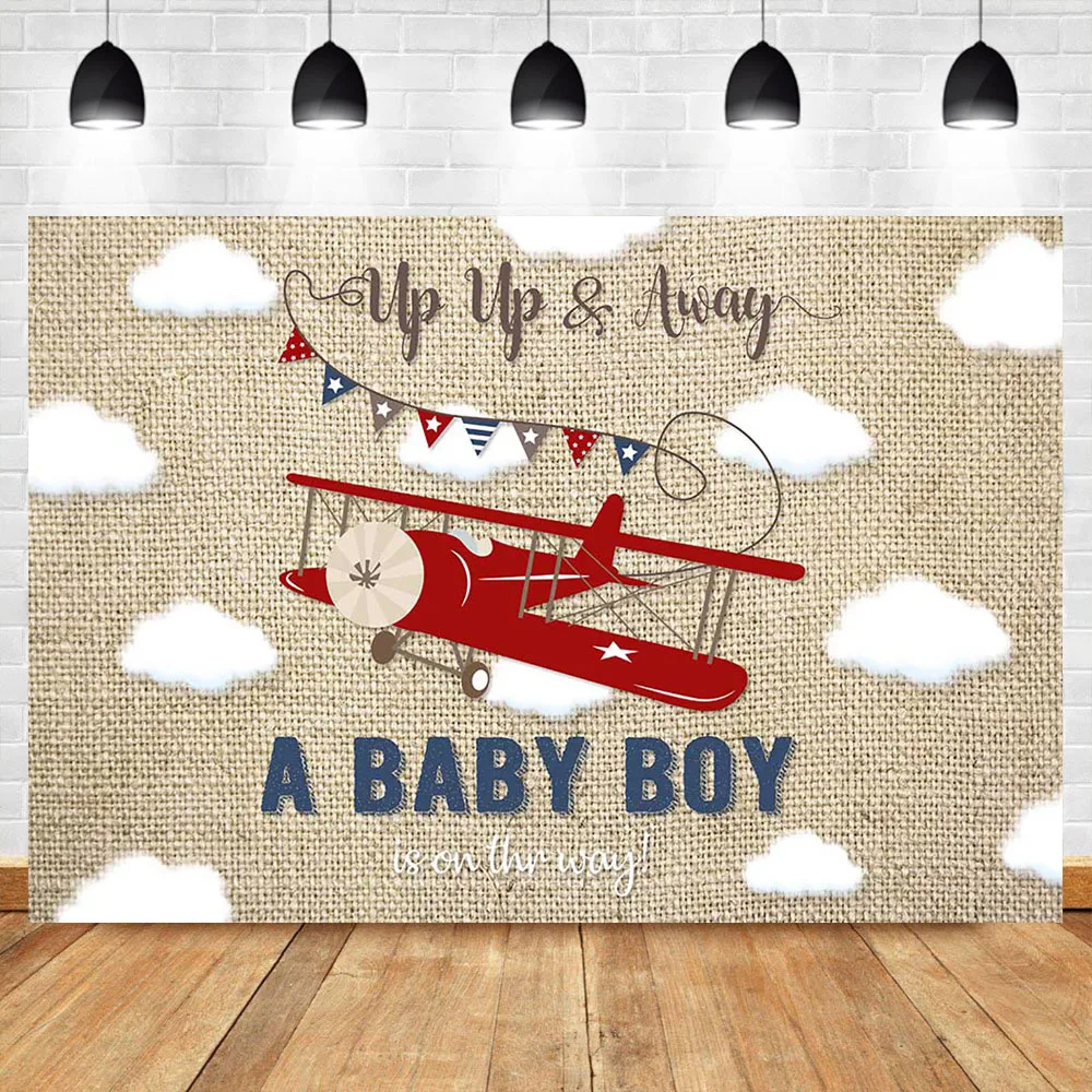 

Vintage Airplane Backdrop A Baby Boy is on The Way Baby Shower Party Background Photography Dessert Table Decorations Props