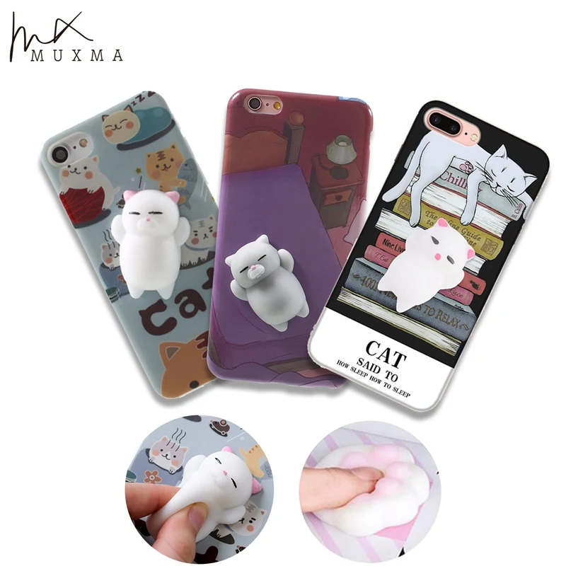

MUXMA Squishy Case For iphone 6 6S Lovery Panda Cat 3D Squeeze Cover Soft Silicone Decompression Phone Cases For iphone 6S Plus