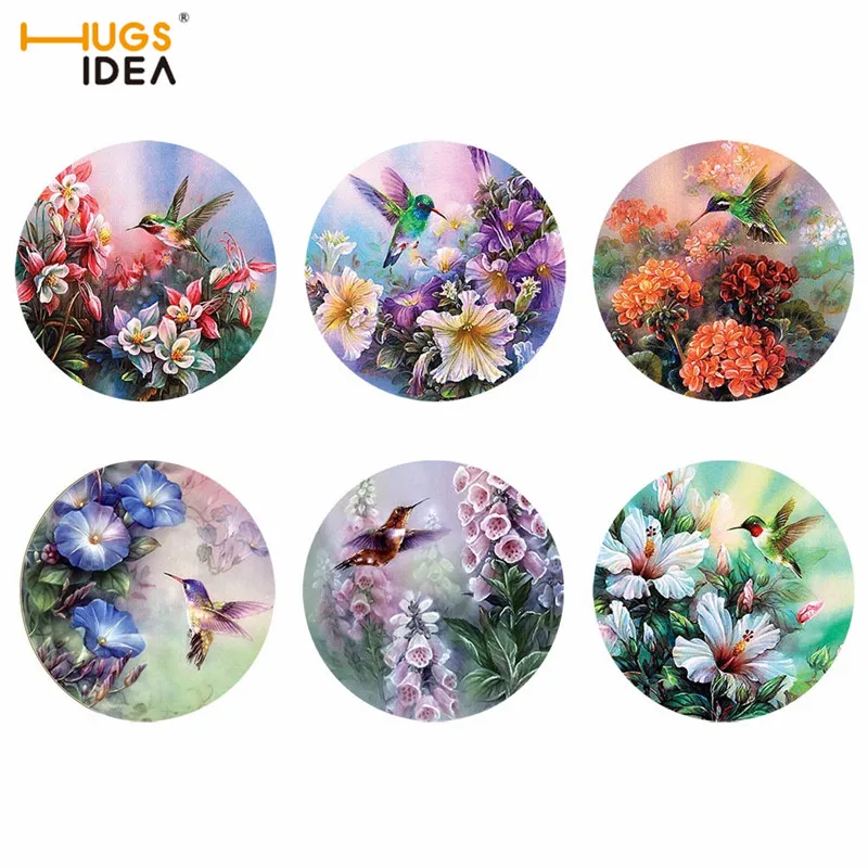 HUGSIDEA 3D الزهور و الطيور نمط تحديد الموقع المنزل أزياء شرب الوقايات للحرارة معزول الطعام الجدول حصيرة القهوة كأس سادة 6 قطعة/المجموعة