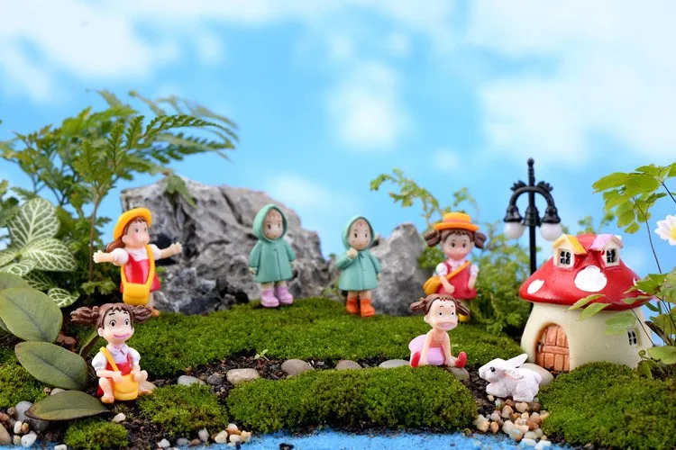 6 шт Xiao Mei дождевик для девочек миниатюрные фигурки декоративные мини-сказочный сад статуя персонажа мультфильма миниатюрные моховые украшения