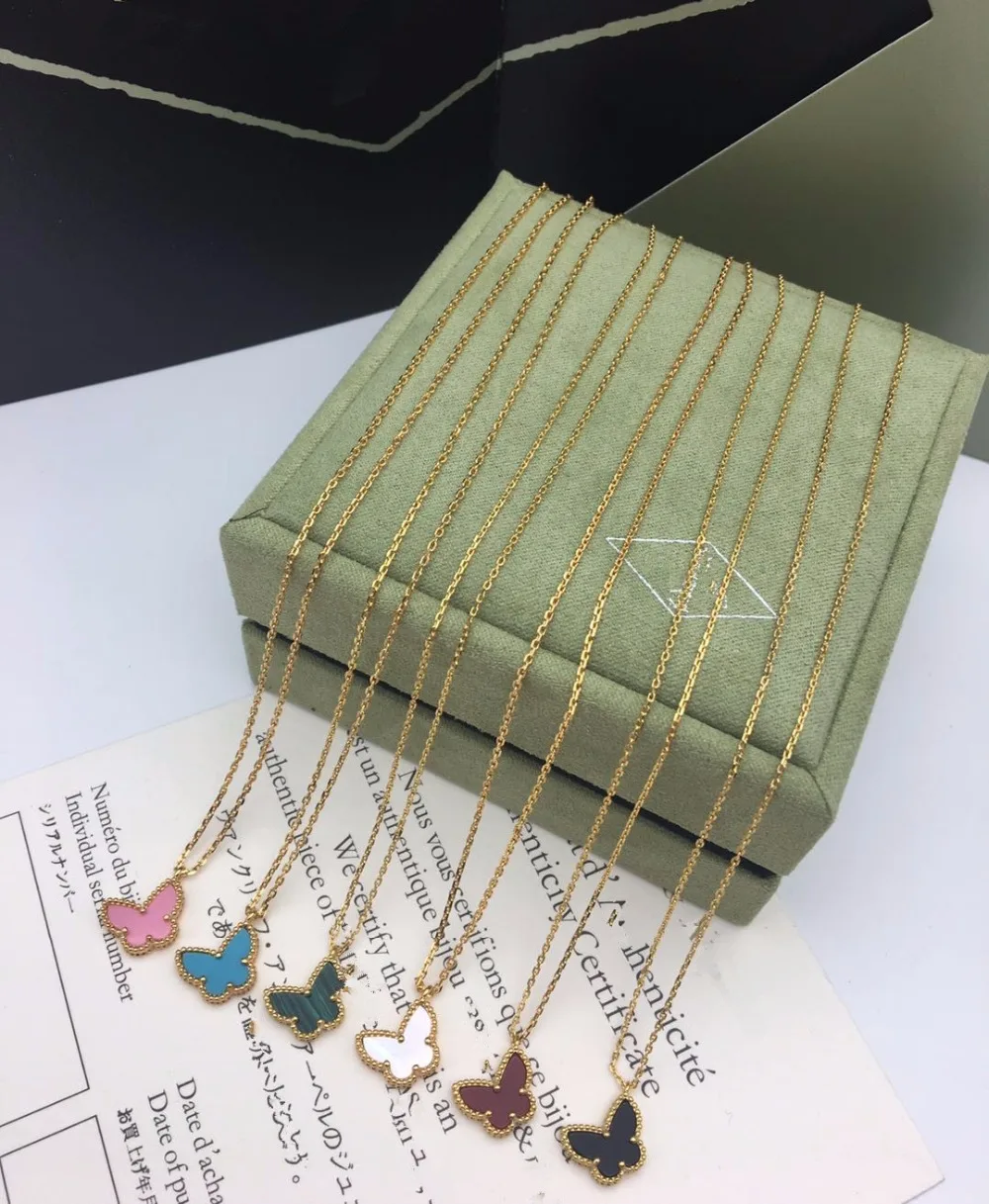 

Brand Design luxury Butterfly necklace Blue pink black red green shell for Women Fashion 925 Sterling Silver fine Jewelry