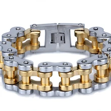 22 мм широкий тяжелый мужской Мальчики Золотой велосипедный браслет серебро Нержавеющая сталь велосипедная цепь браслеты фенечки ювелирные украшения браслет