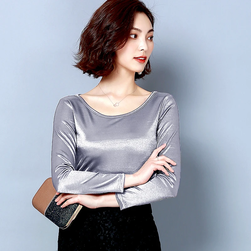 Женская футболка модная повседневная с длинным рукавом blusas размера плюс 3XL одноцветная футболка мягкие трикотажные топы Весенняя женская футболка s