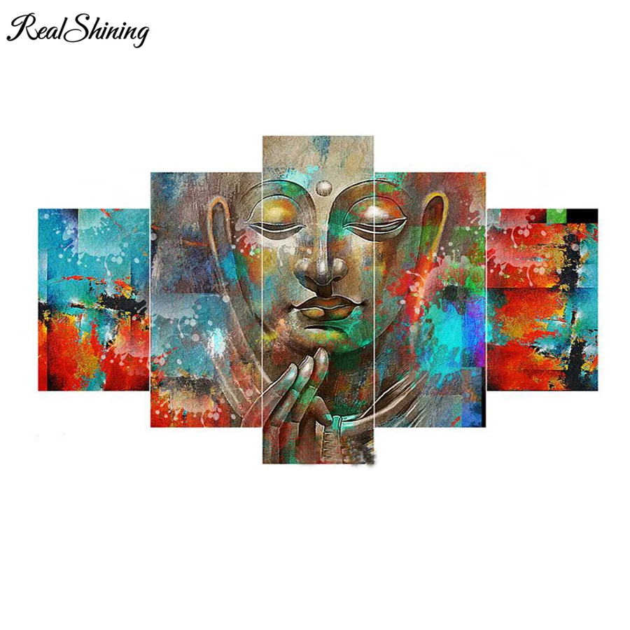 

REALSHINING Buddha 5Pcs Full Square Needlework Diamond Embroidery 5D DIY Diamond Painting Cross Stitch Mosaic Decorative DM553