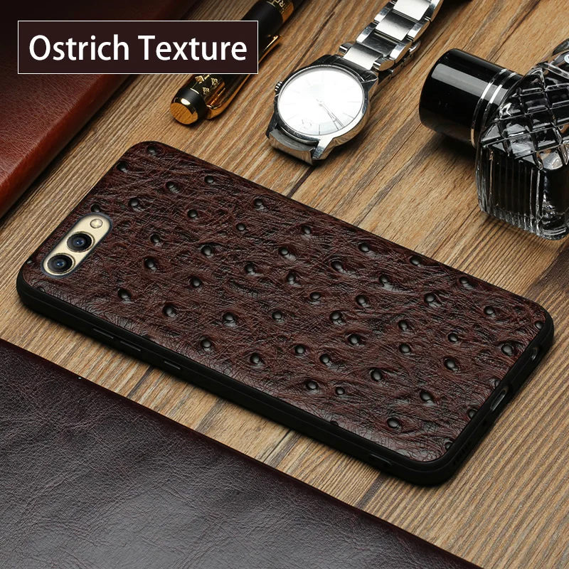 

wangcangli Genuine Leather Phone Case For HUAWEI Honor V9 Ostrich Texture Back Cover For Huawei Mate 9 10 Pro P10 P20 Plus Cases