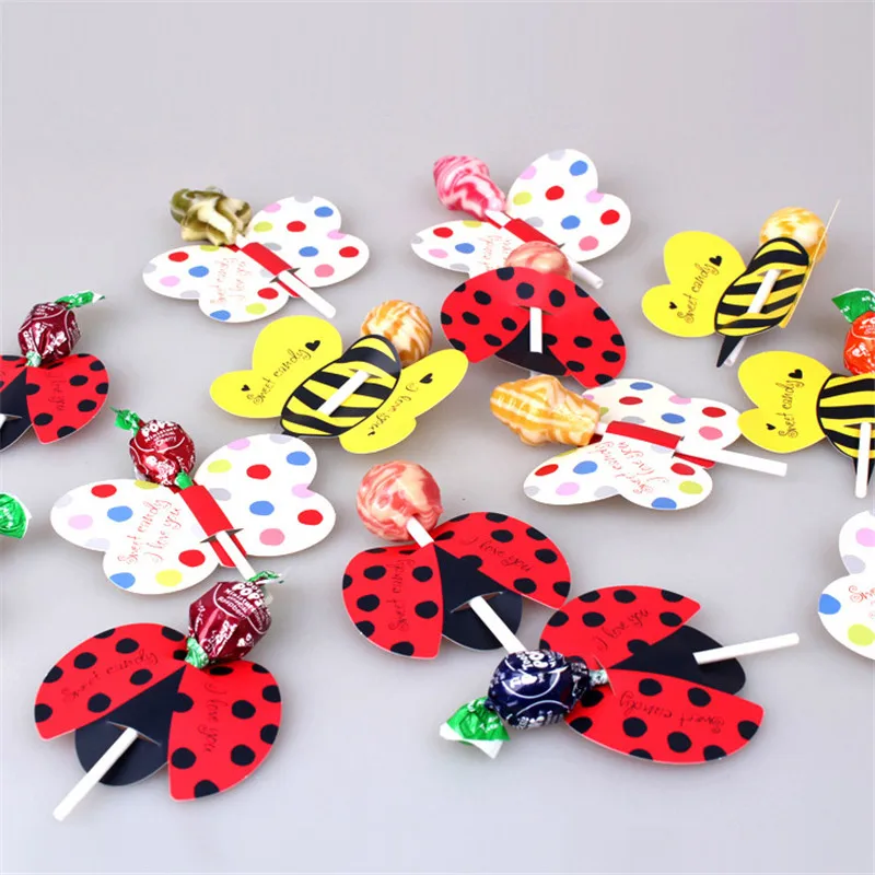 

50pcs/set Candy Lollipop Decoration Gift Ladybug Butterfly Design Rabbit Lollypop Card gift Props Kid's Birthday Party decor