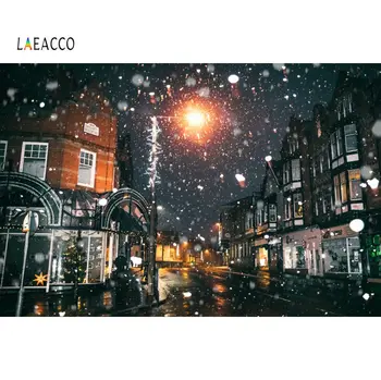 

Laeacco Old Town Street Winter Snowflake Light Night Scenic Photographic Backgrounds Photography Backdrop Photocall Photo Studio