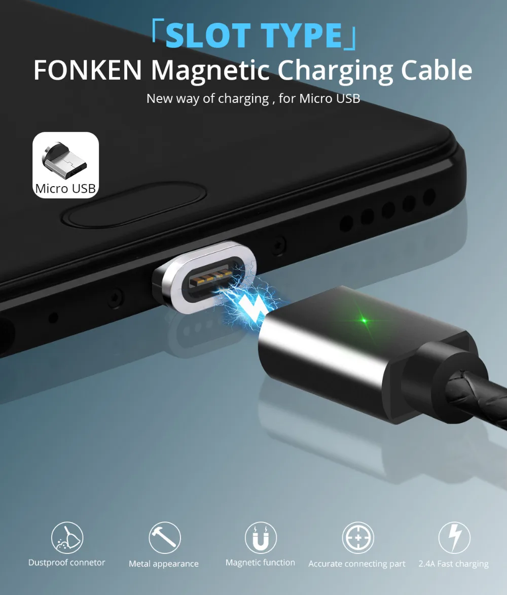 Магнитный кабель FONKEN для быстрой зарядки, магнитный Micro USB и type-C кабель для синхронизации данных, кабели для телефонов, быстрая зарядка, магнитный кабель для зарядки